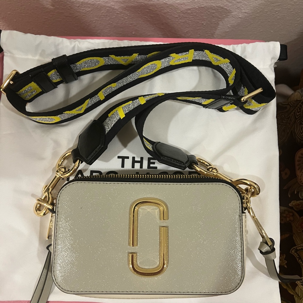 Marc Jacobs Cream Snapshot Crossbody Bag with Gold Accents